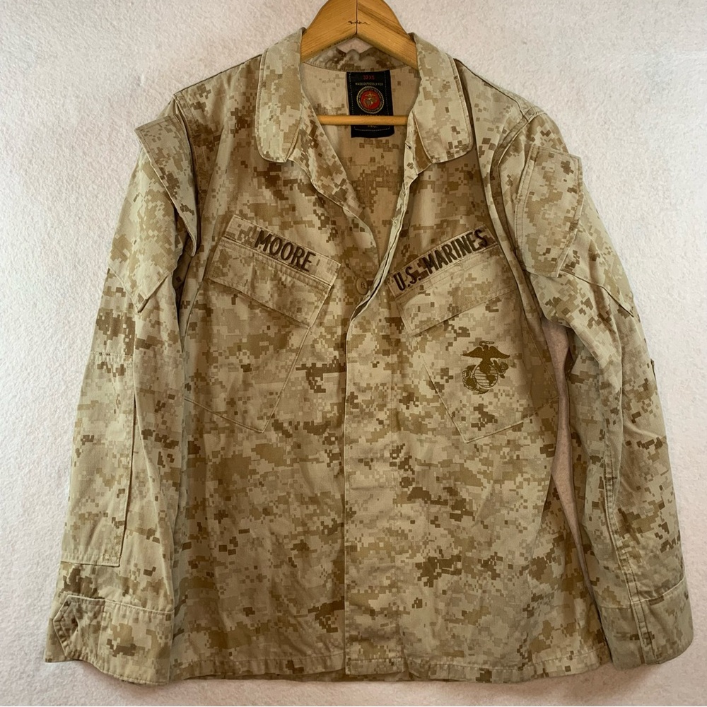 US Marine Corp Mens Dessert Camo Field Jacket Shirt Military Small Grunge